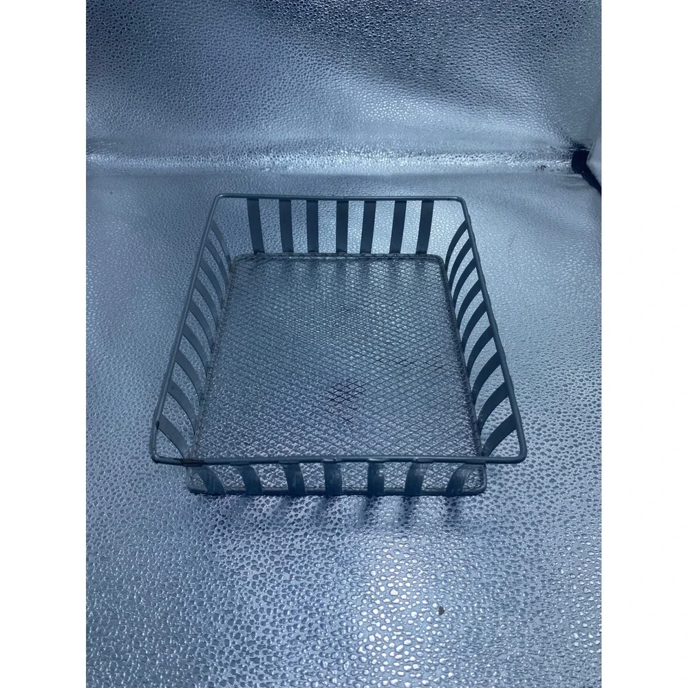 Grey Metal Mesh Organizer Tray Rectangular Wire Storage Basket Industrial Desk
